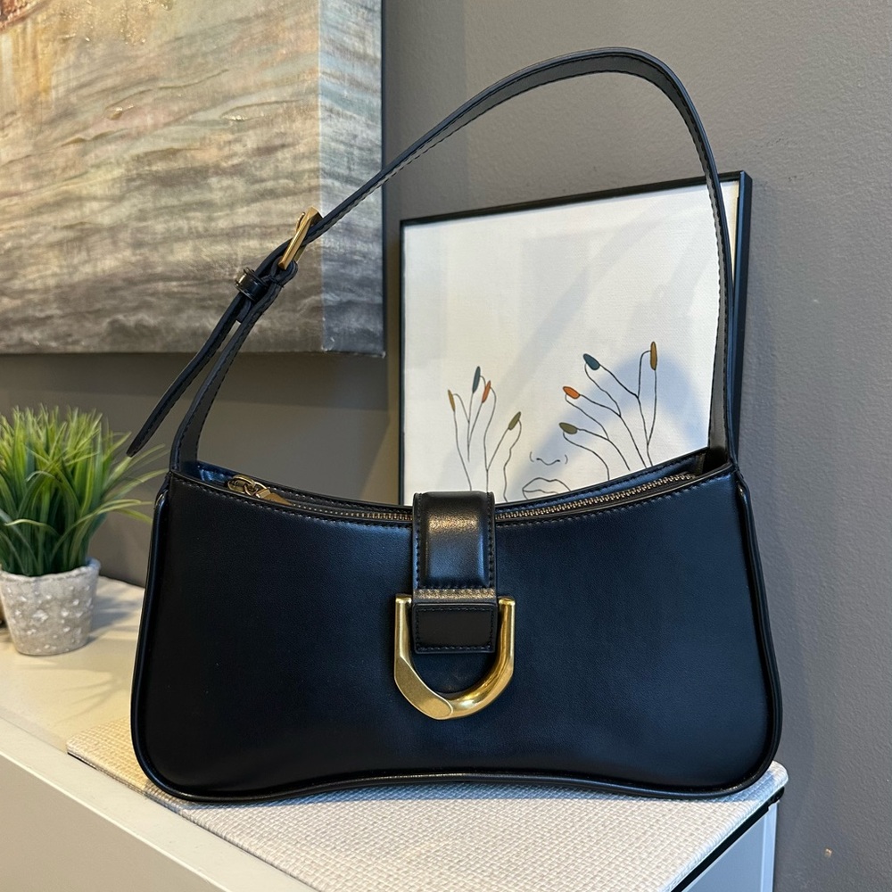 Charles and Keith black canine curved shoulder bag